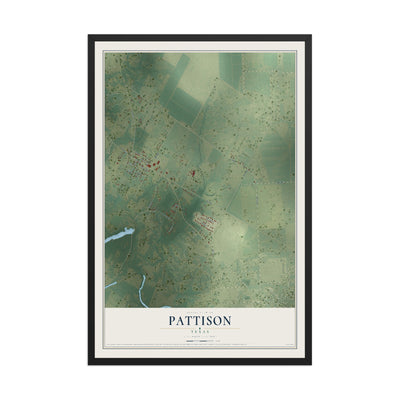 Map of Pattison, Texas, 12 x 18 inch print in a black wood frame
