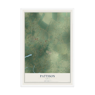 Map of Pattison, Texas, 12 x 18 inch print in a white wood frame