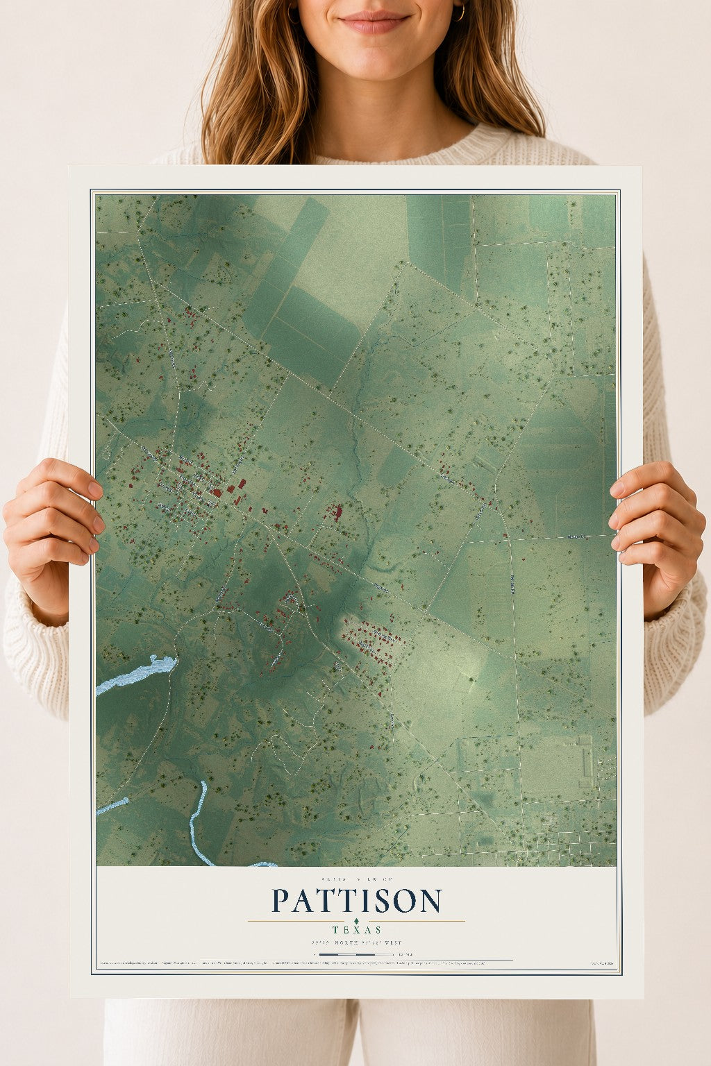 Map of Pattison, Texas, 18 x 24 inch unframed archival matte print