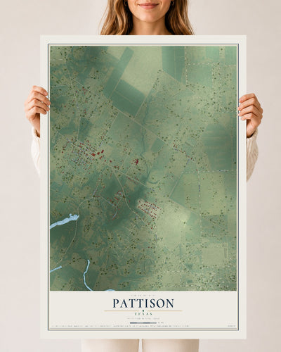 Map of Pattison, Texas, 24 x 36 inch unframed archival matte print