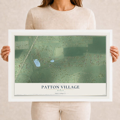 Map of Patton Village, Texas, 12 x 18 inch print in a white wood frame