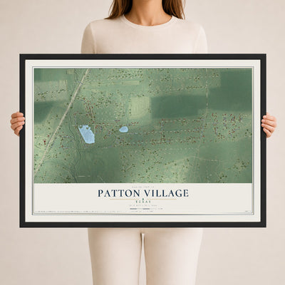 Map of Patton Village, Texas, 24 x 36 inch print in a black wood frame