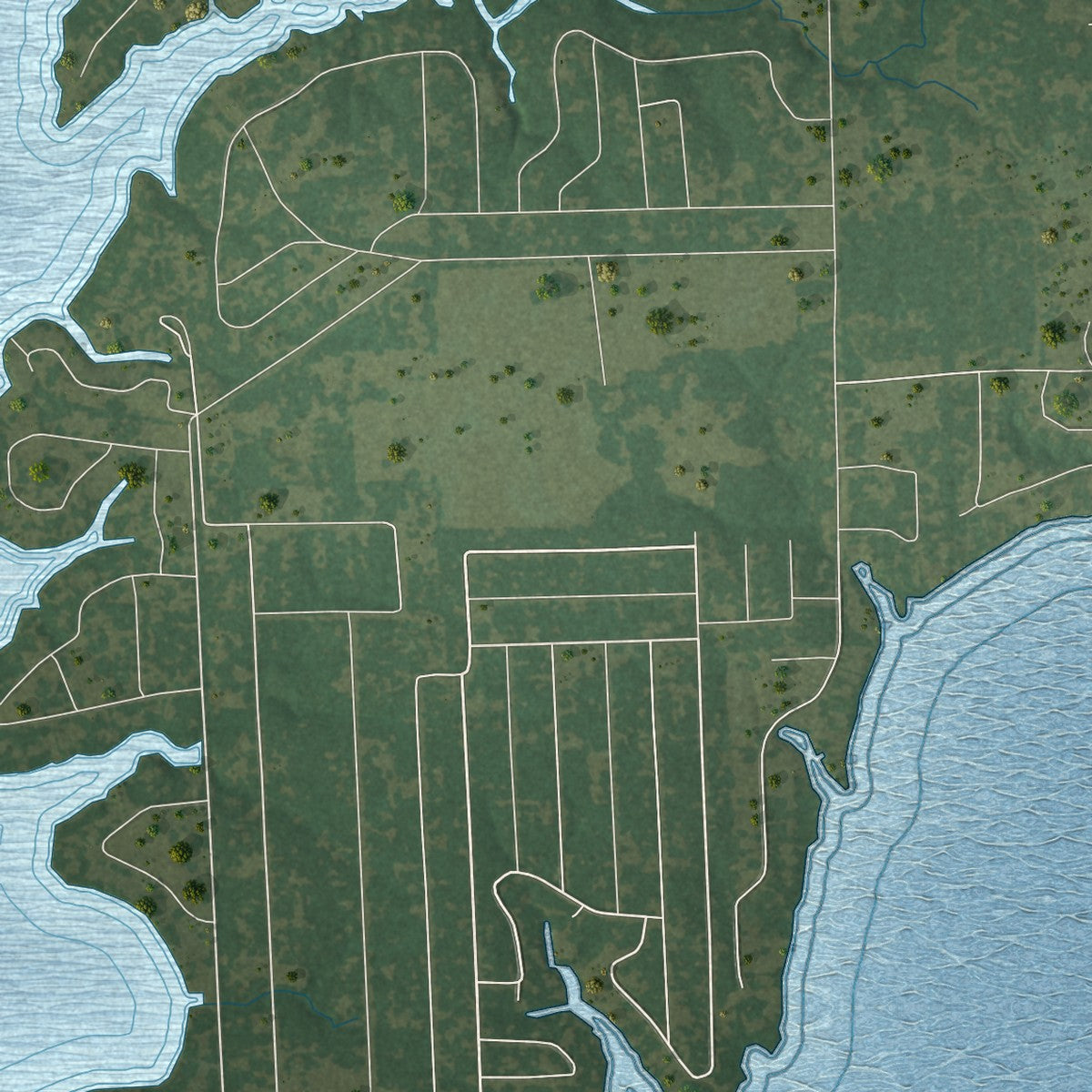 Second close-up of the map of Payne Springs, Texas print showing more streets and buildings