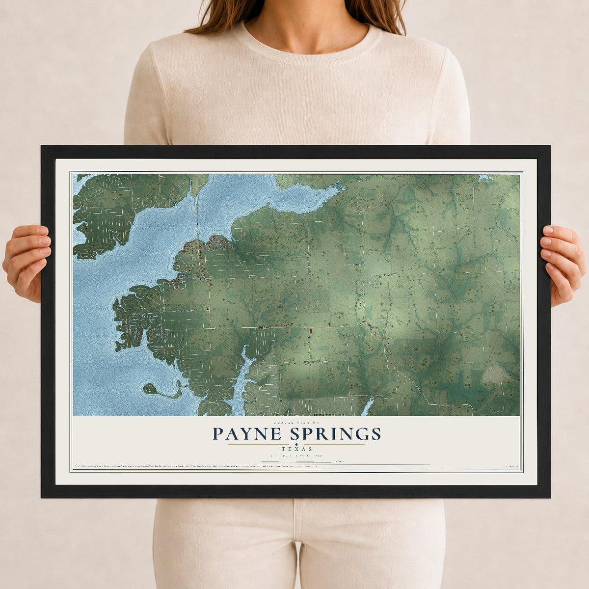 Map of Payne Springs, Texas, 12 x 18 inch print in a black wood frame