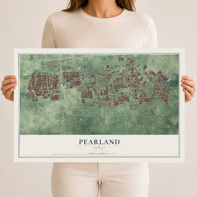 Map of Pearland, Texas, 12 x 18 inch unframed archival matte print