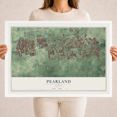 Map of Pearland, Texas, 18 x 24 inch print in a white wood frame