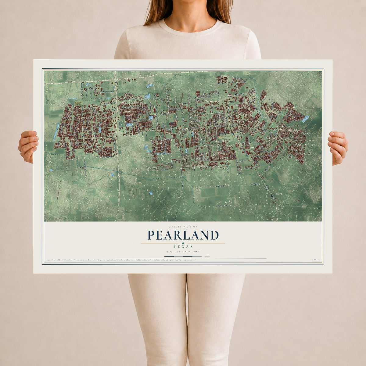 Map of Pearland, Texas, 24 x 36 inch unframed archival matte print