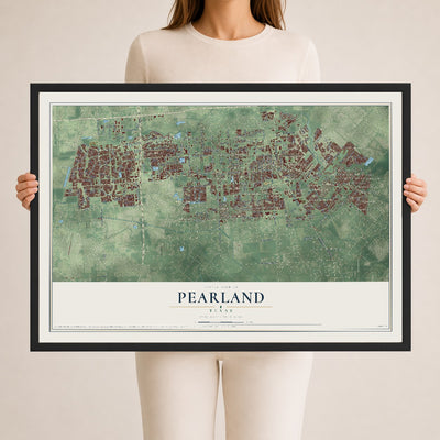 Map of Pearland, Texas, 24 x 36 inch print in a black wood frame
