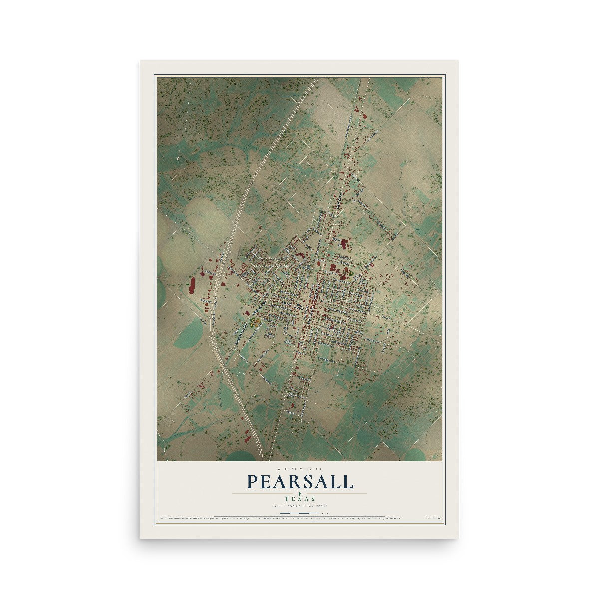 Map of Pearsall, Texas, 12 x 18 inch unframed archival matte print