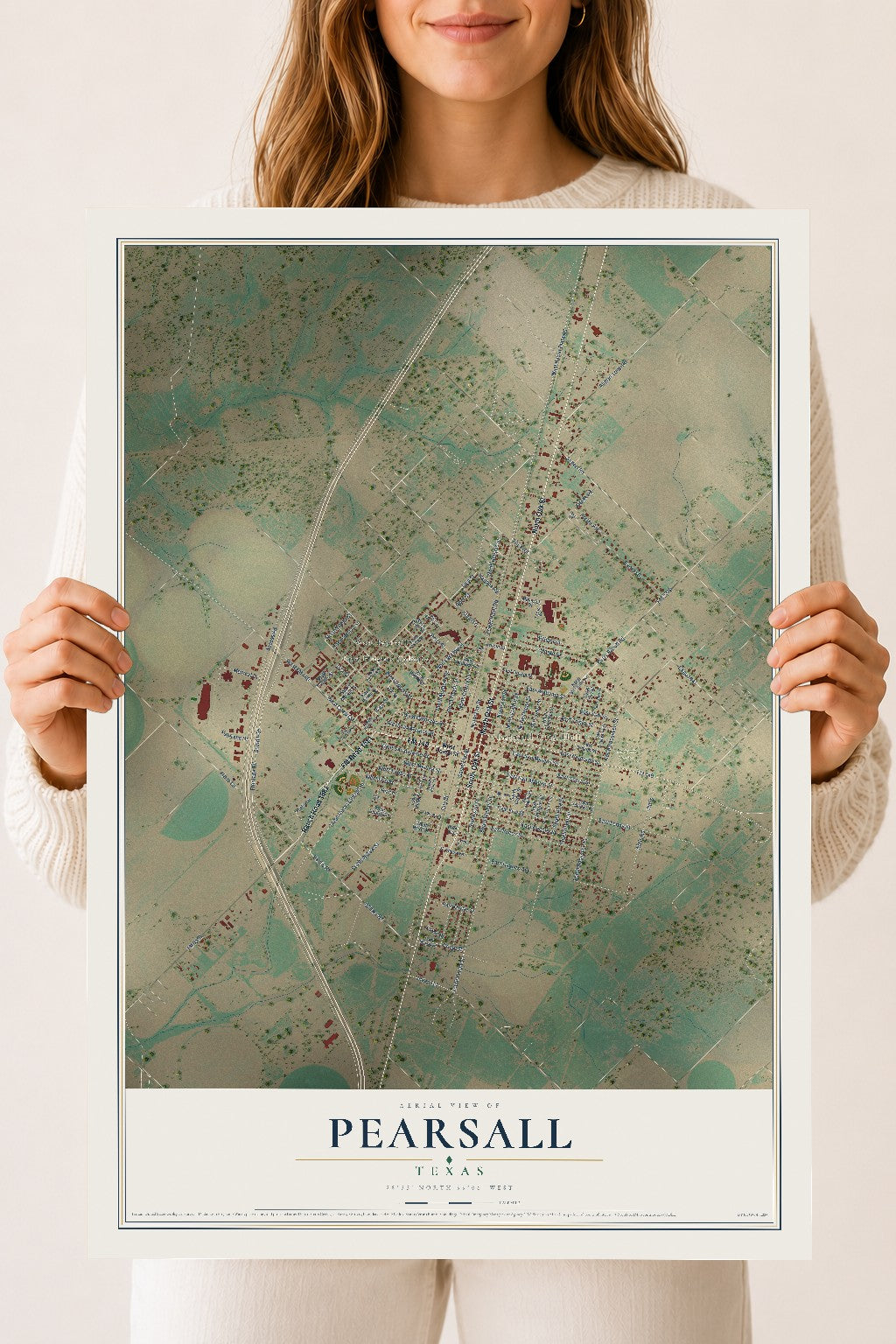 Map of Pearsall, Texas, 18 x 24 inch unframed archival matte print