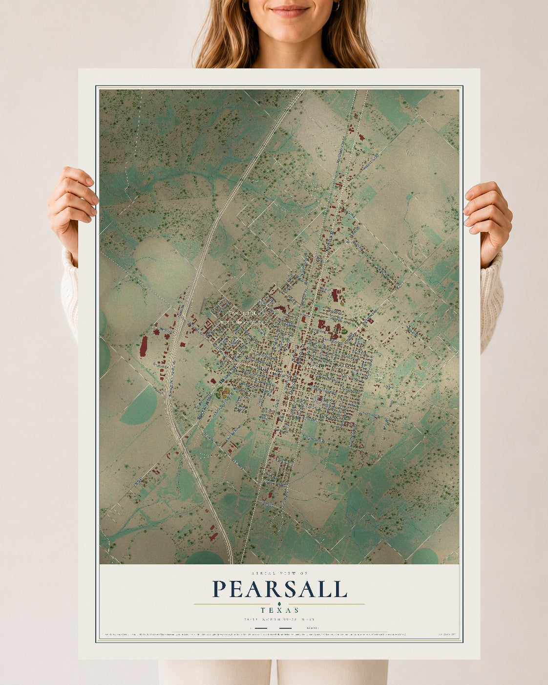 Map of Pearsall, Texas, 24 x 36 inch unframed archival matte print
