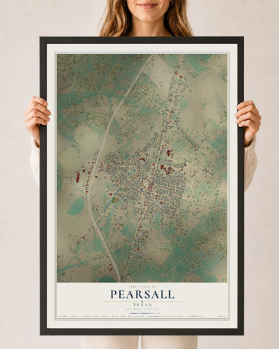 Map of Pearsall, Texas, 24 x 36 inch print in a black wood frame