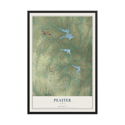 Map of Peaster, Texas, 12 x 18 inch print in a black wood frame