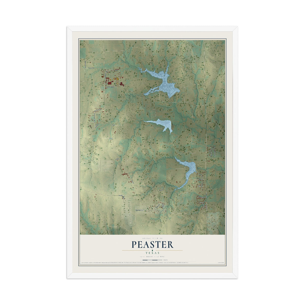 Map of Peaster, Texas, 12 x 18 inch print in a white wood frame