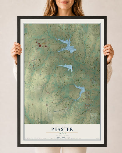 Map of Peaster, Texas, 24 x 36 inch print in a black wood frame