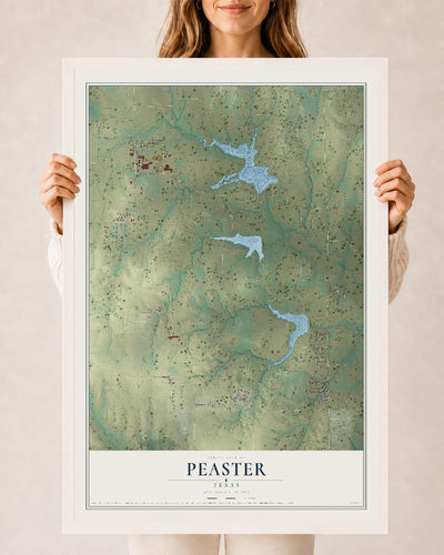 Map of Peaster, Texas, 24 x 36 inch print in a white wood frame