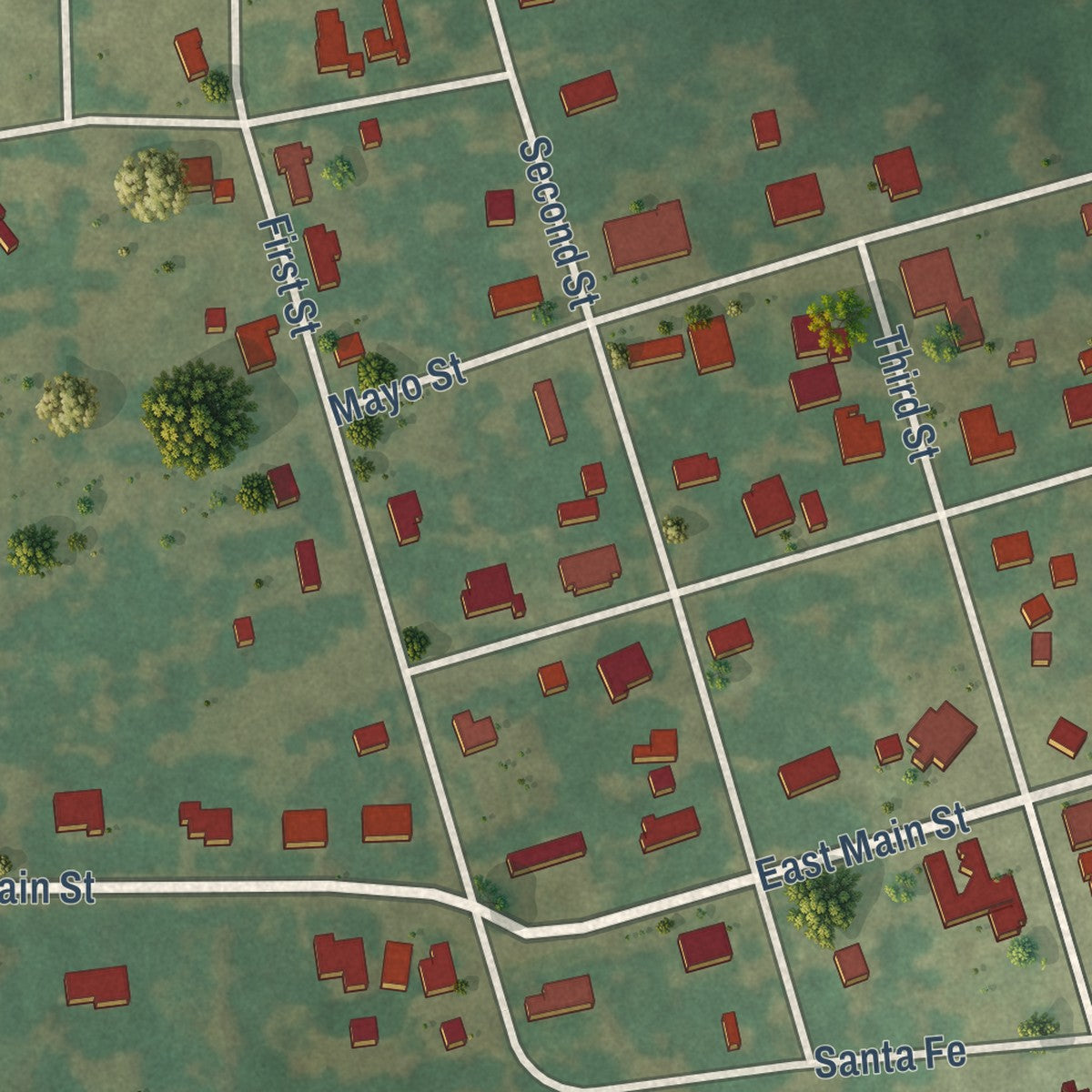Close-up of the map of Pecan Gap, Texas print showing street and building detail