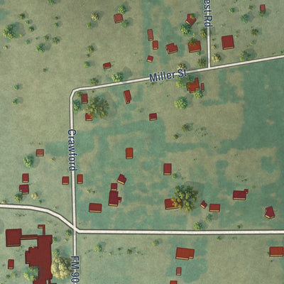 Second close-up of the map of Pecan Gap, Texas print showing more streets and buildings