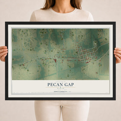 Map of Pecan Gap, Texas, 18 x 24 inch print in a black wood frame