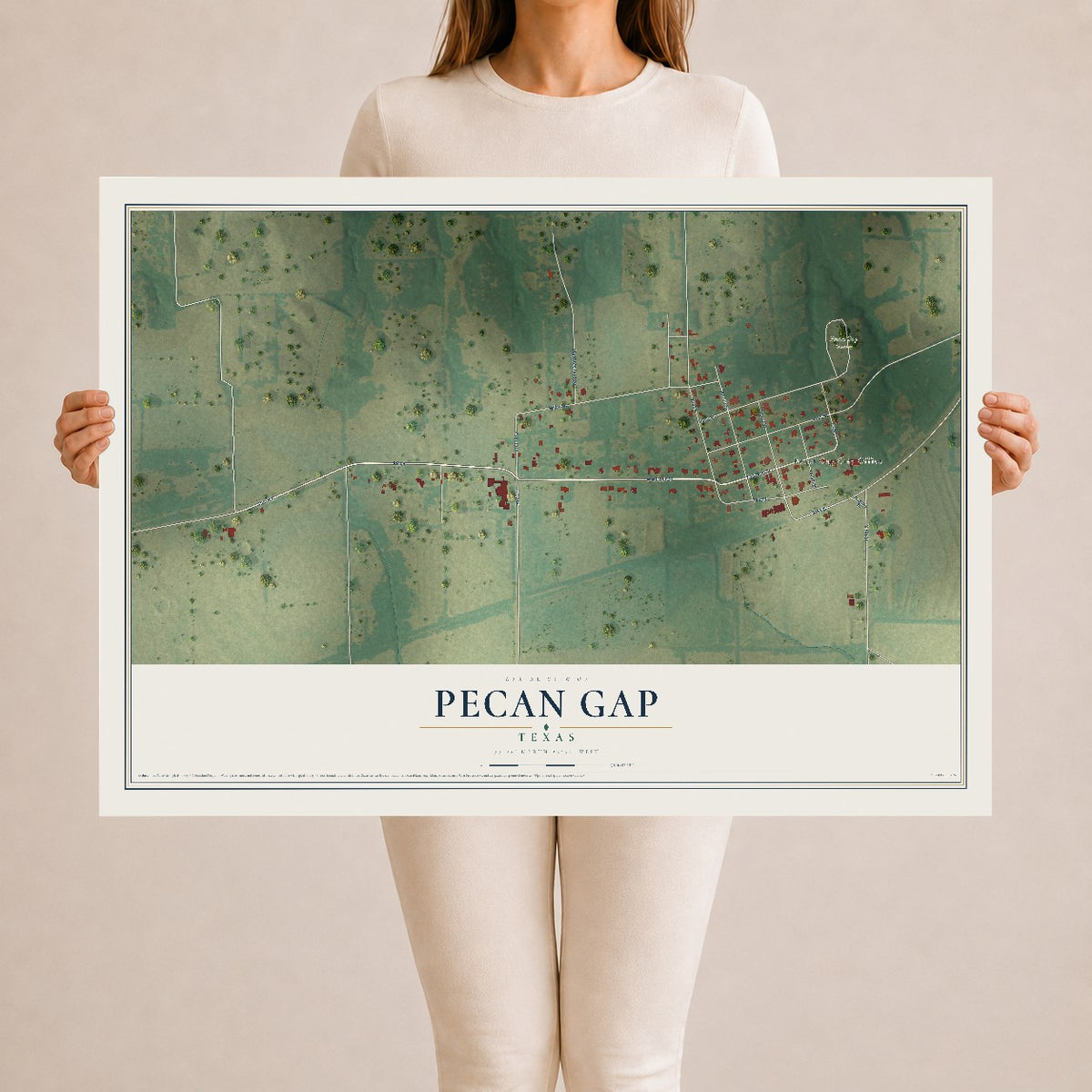 Map of Pecan Gap, Texas, 24 x 36 inch unframed archival matte print