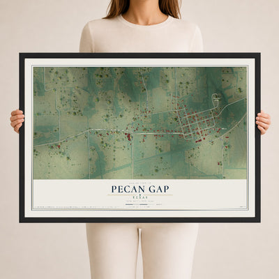 Map of Pecan Gap, Texas, 24 x 36 inch print in a black wood frame