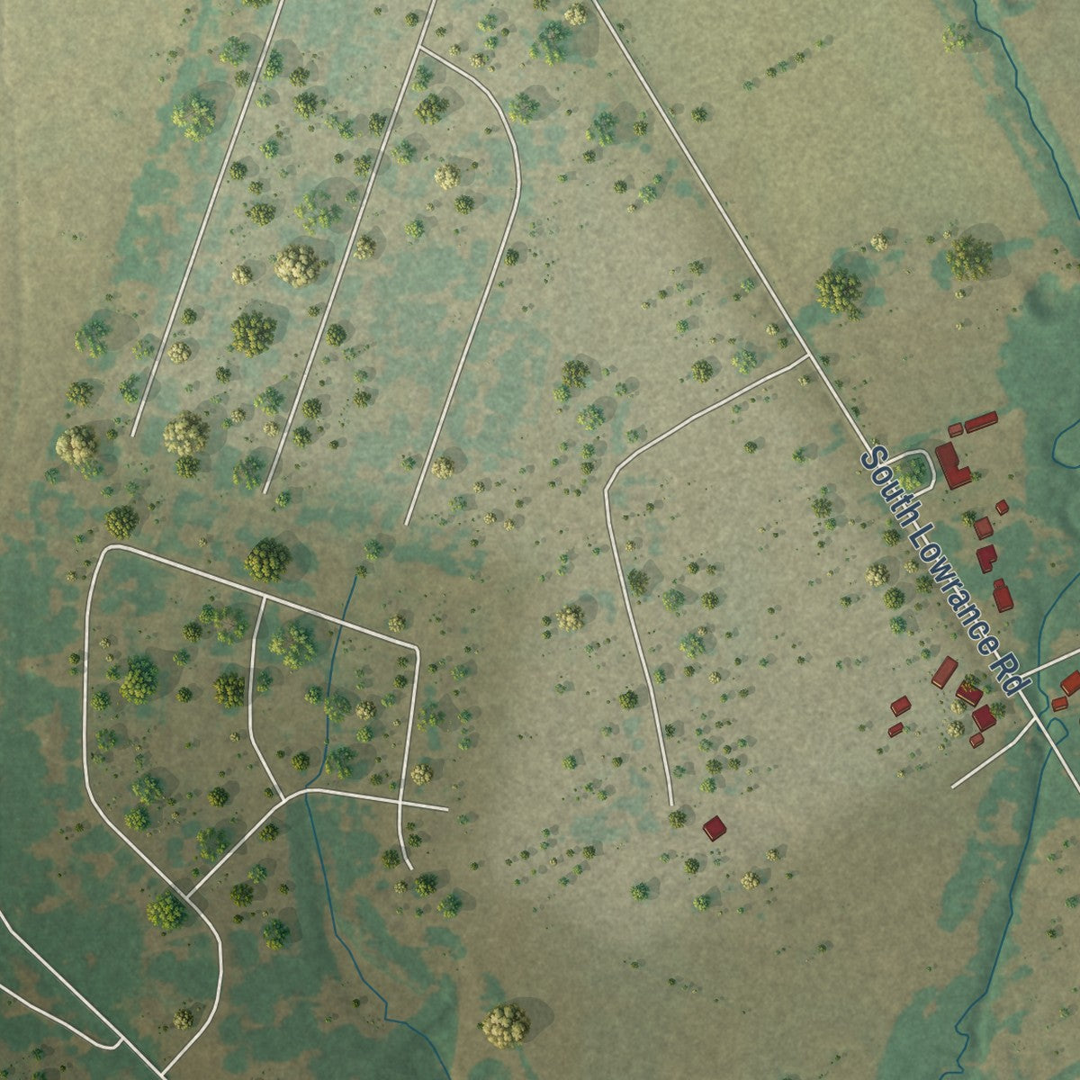 Second close-up of the map of Pecan Hill, Texas print showing more streets and buildings