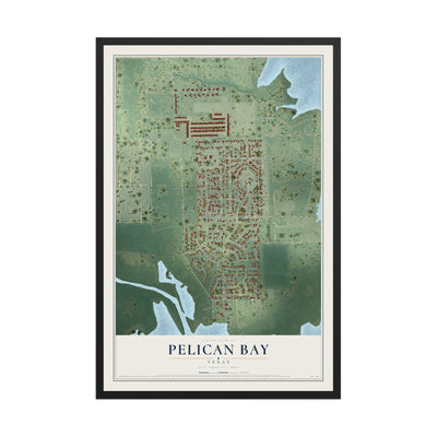 Map of Pelican Bay, Texas, 12 x 18 inch print in a black wood frame