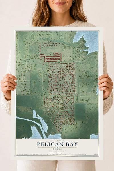 Map of Pelican Bay, Texas, 18 x 24 inch unframed archival matte print