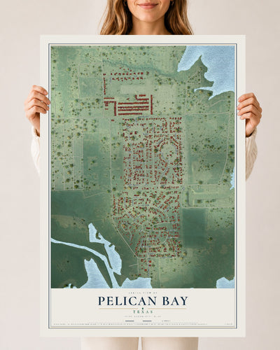 Map of Pelican Bay, Texas, 24 x 36 inch unframed archival matte print
