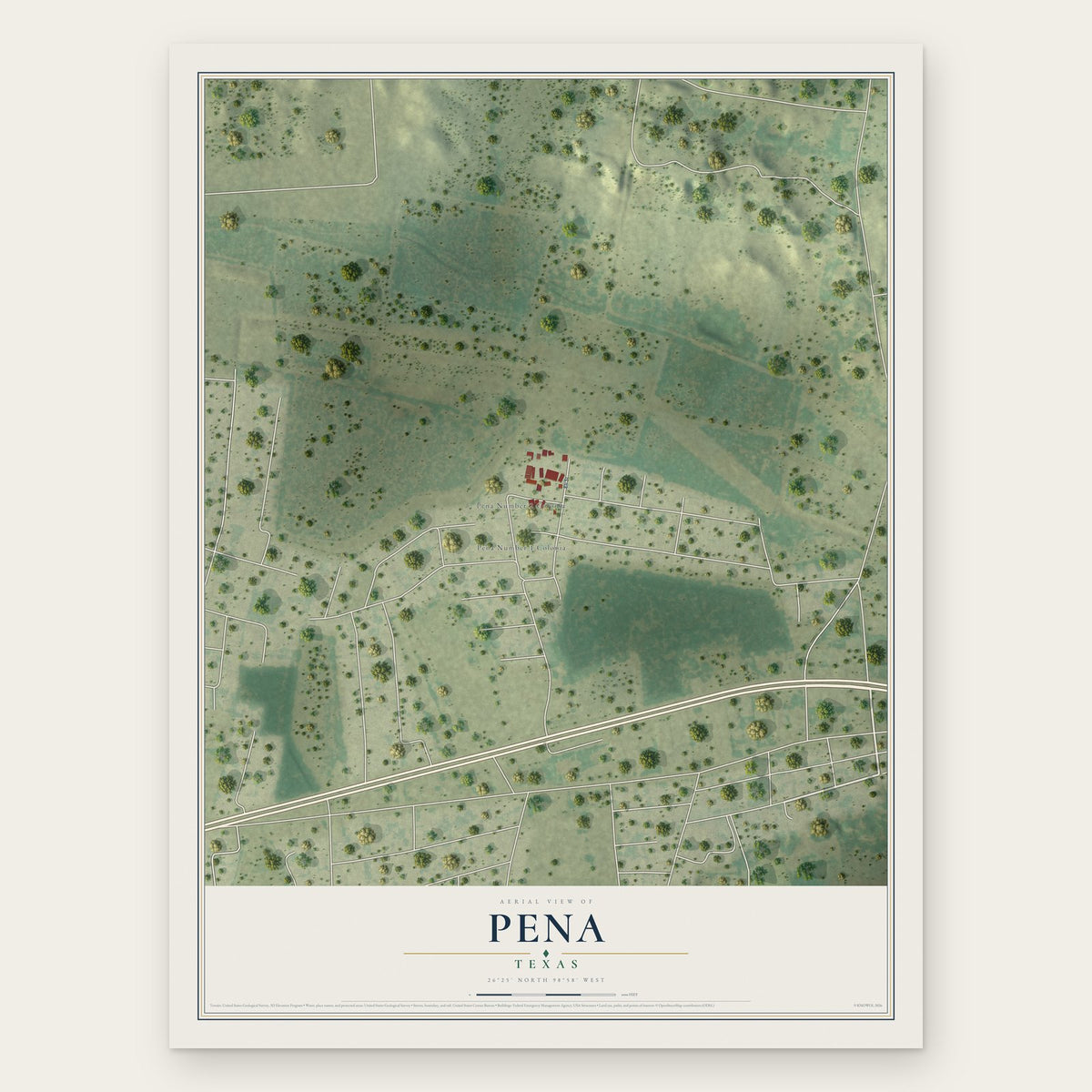 Pena, Texas map print, the full design