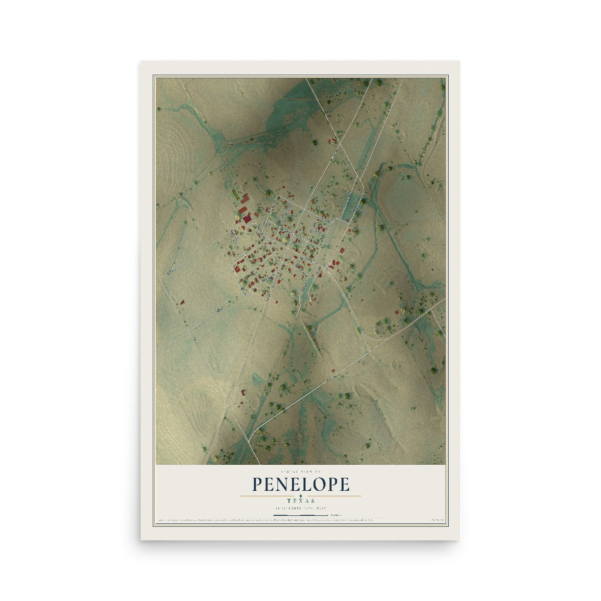 Map of Penelope, Texas, 12 x 18 inch unframed archival matte print