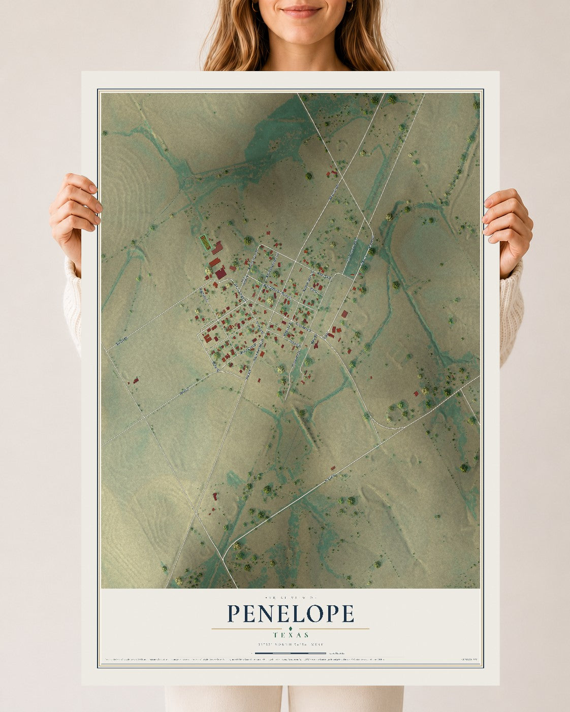 Map of Penelope, Texas, 24 x 36 inch unframed archival matte print