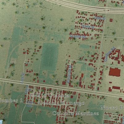 Second close-up of the map of Penitas, Texas print showing more streets and buildings
