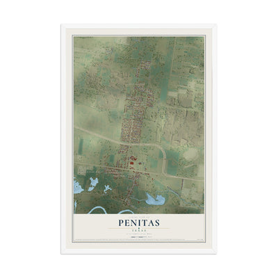 Map of Penitas, Texas, 12 x 18 inch print in a white wood frame