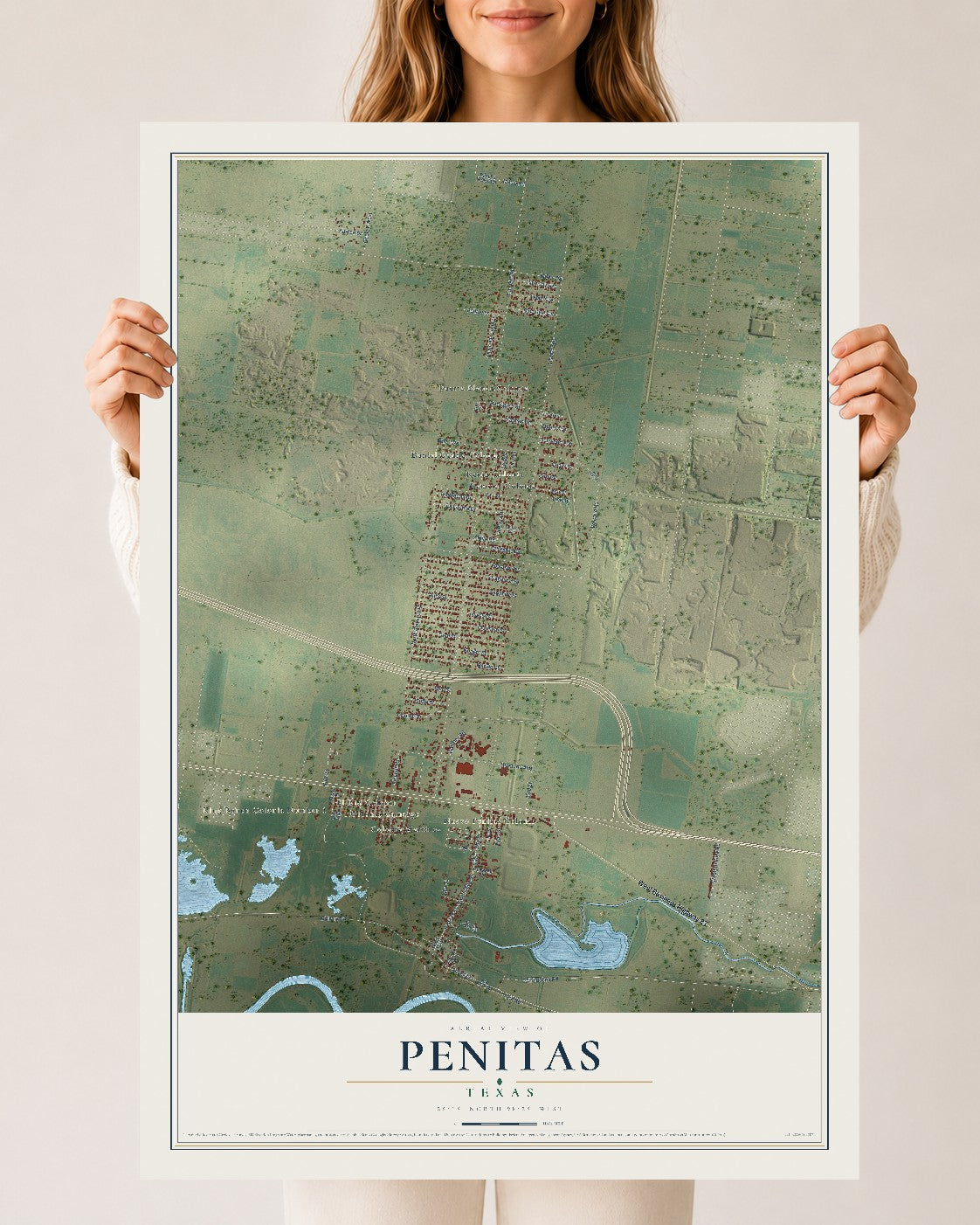 Map of Penitas, Texas, 24 x 36 inch unframed archival matte print