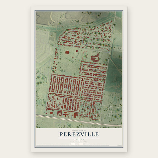 Perezville, Texas map print, the full design