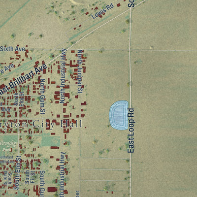 Second close-up of the map of Perryton, Texas print showing more streets and buildings