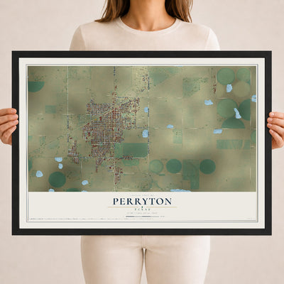 Map of Perryton, Texas, 18 x 24 inch print in a black wood frame