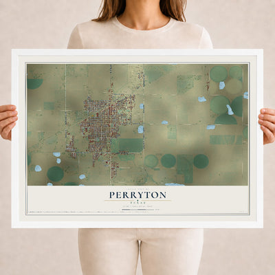 Map of Perryton, Texas, 18 x 24 inch print in a white wood frame