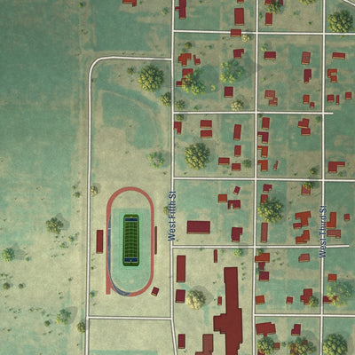 Second close-up of the map of Petersburg, Texas print showing more streets and buildings