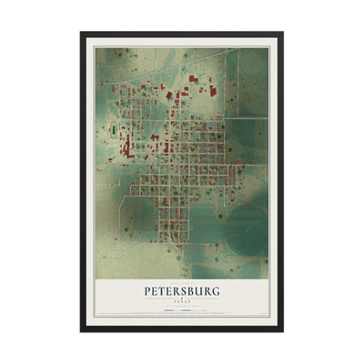 Map of Petersburg, Texas, 12 x 18 inch print in a black wood frame