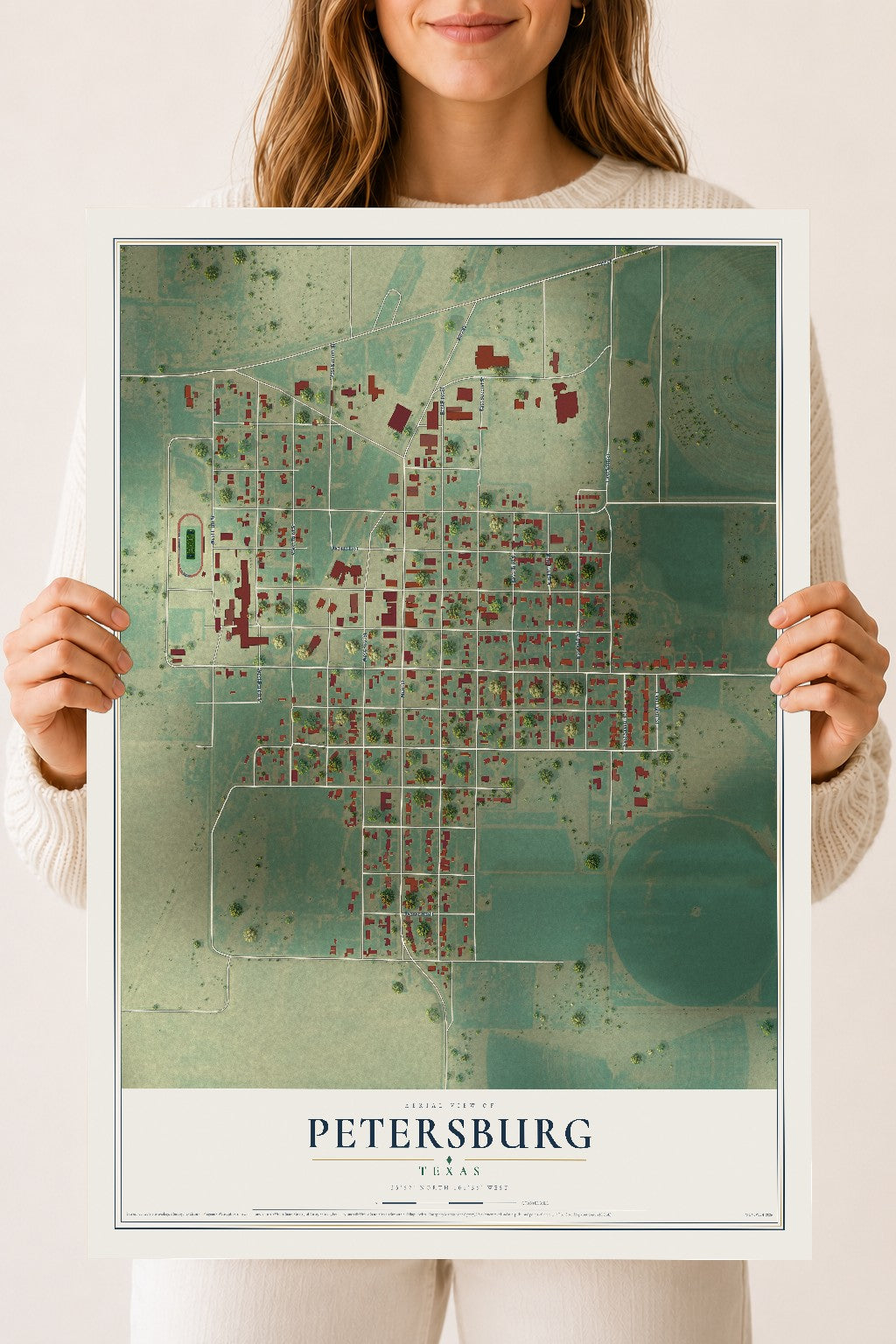 Map of Petersburg, Texas, 18 x 24 inch unframed archival matte print