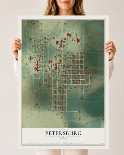 Map of Petersburg, Texas, 24 x 36 inch unframed archival matte print