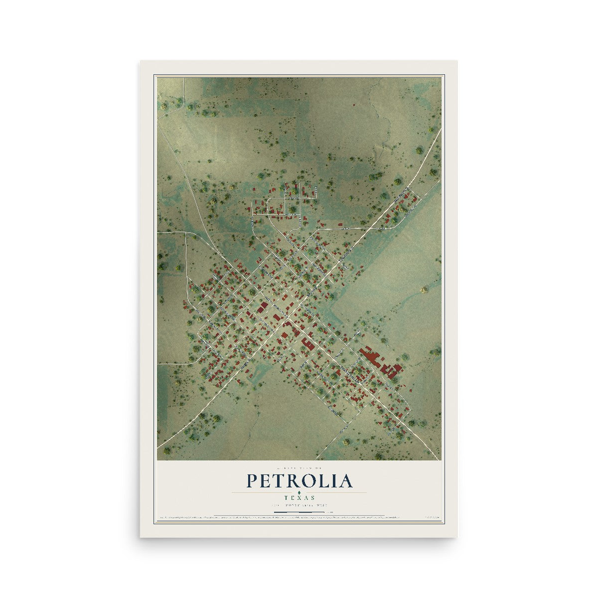Map of Petrolia, Texas, 12 x 18 inch unframed archival matte print