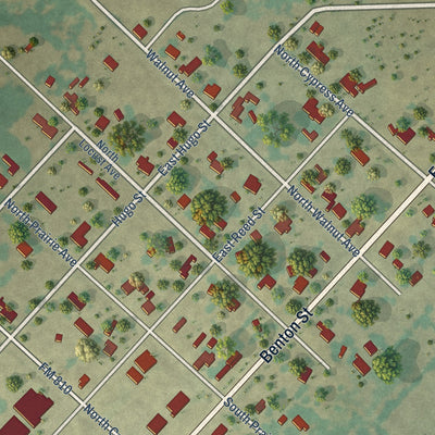 Second close-up of the map of Petrolia, Texas print showing more streets and buildings