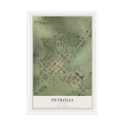 Map of Petrolia, Texas, 12 x 18 inch print in a white wood frame