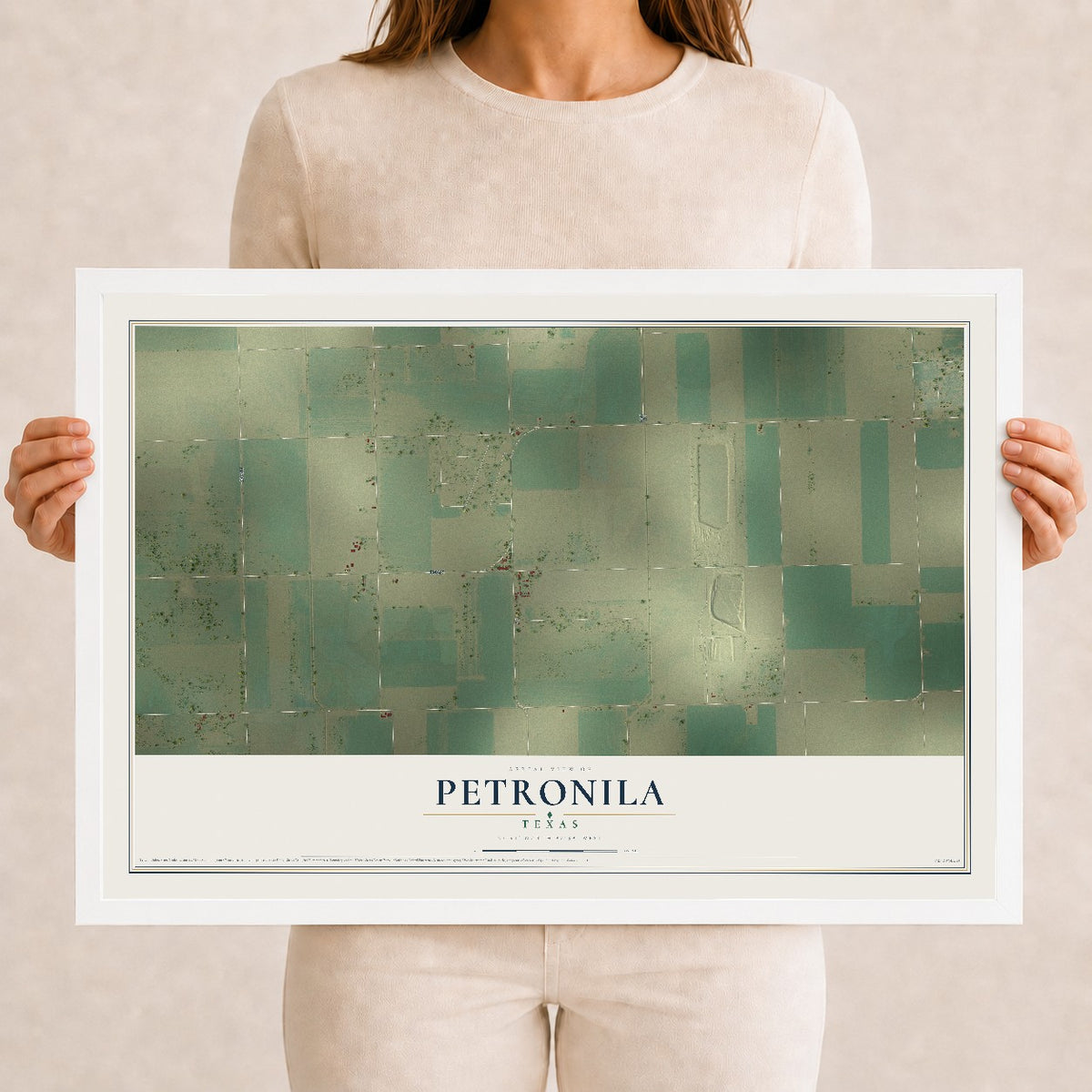 Map of Petronila, Texas, 12 x 18 inch print in a white wood frame