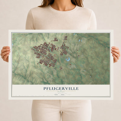 Map of Pflugerville, Texas, 12 x 18 inch unframed archival matte print