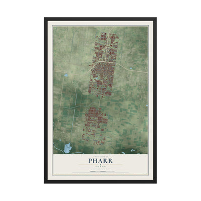 Map of Pharr, Texas, 12 x 18 inch print in a black wood frame