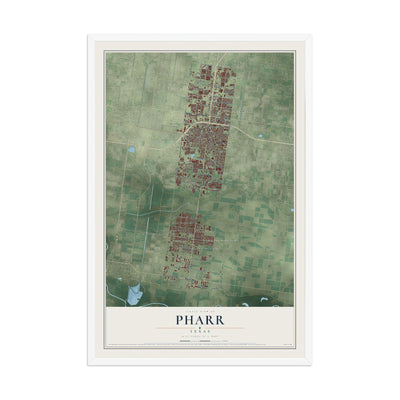Map of Pharr, Texas, 12 x 18 inch print in a white wood frame
